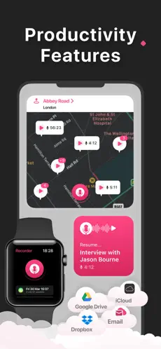 Voice to text app VoxRec shown inside an Apple Watch