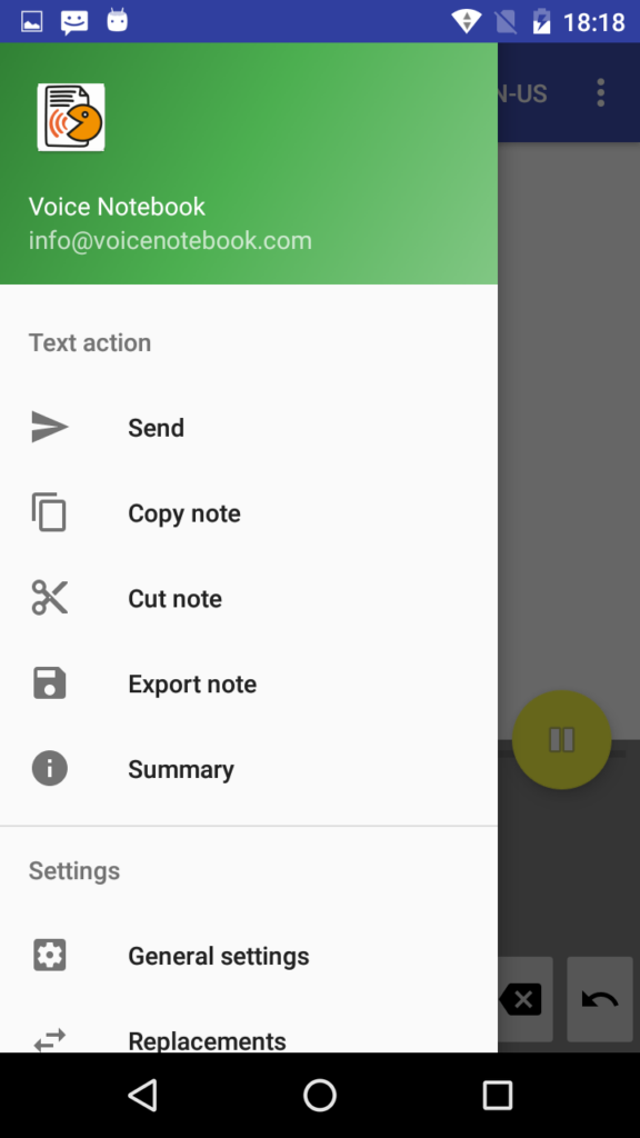 Speech to text app Voice Notebook hat 5 Funktionen