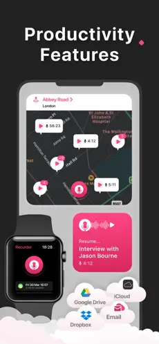 Darstellung der Sprache-zu-Text-App VoxRec in einer Apple Watch